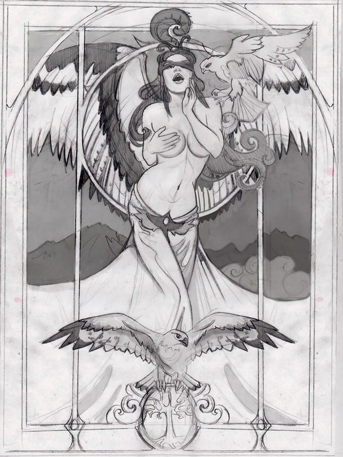 Falcon Queen (Freyja) Sketch Work in Progress by echo-x