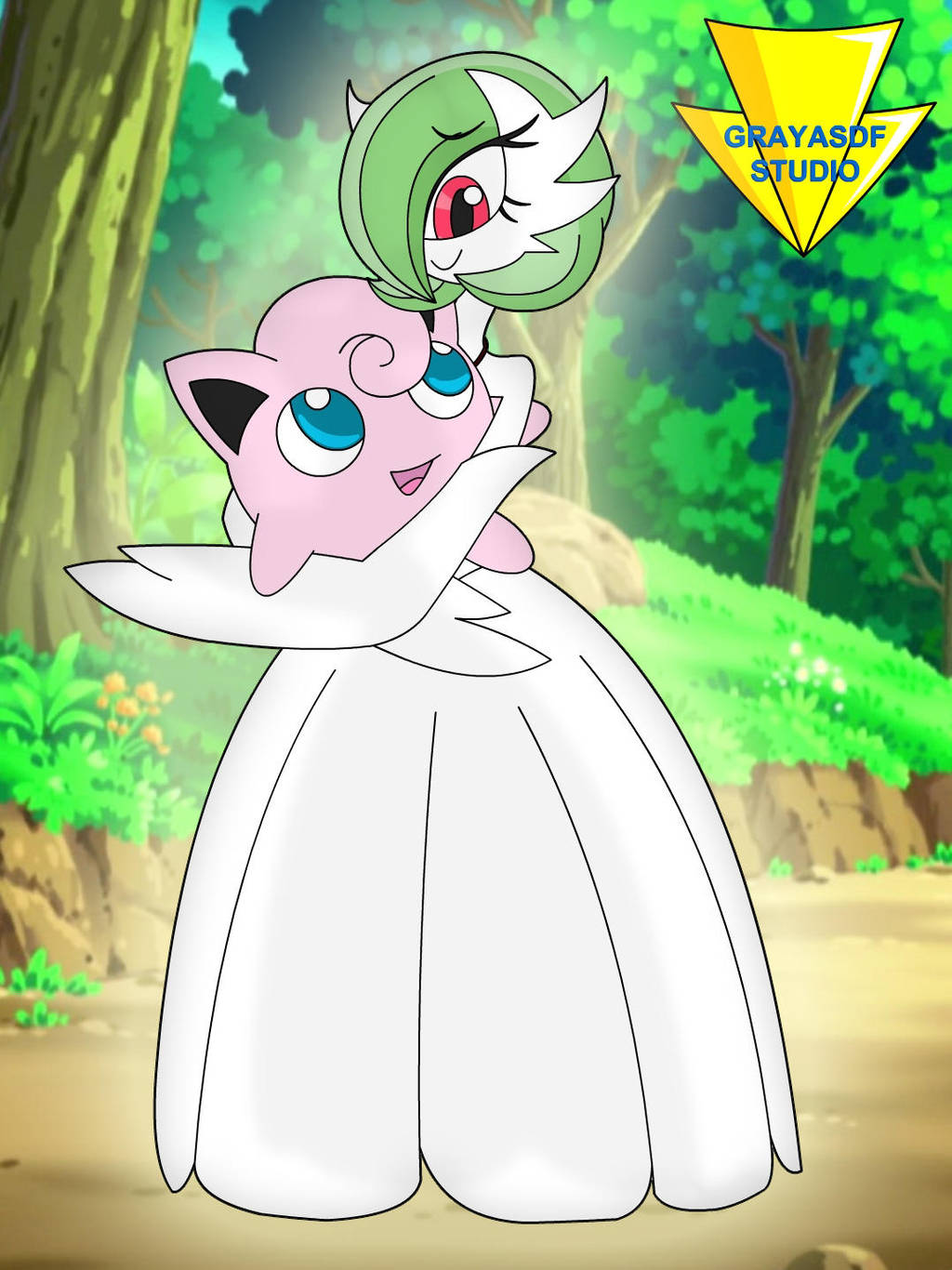 Gardevoir Is Holding Jigglypuff (coloured) by Imaflashdemon