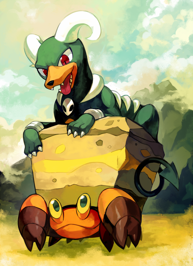 houndoom and crustle by extyrannomon