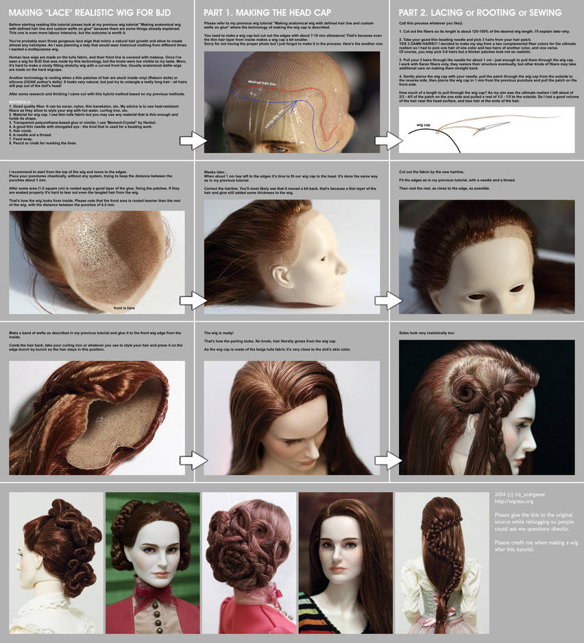 Making lace realistic wig for BJD by scargeear