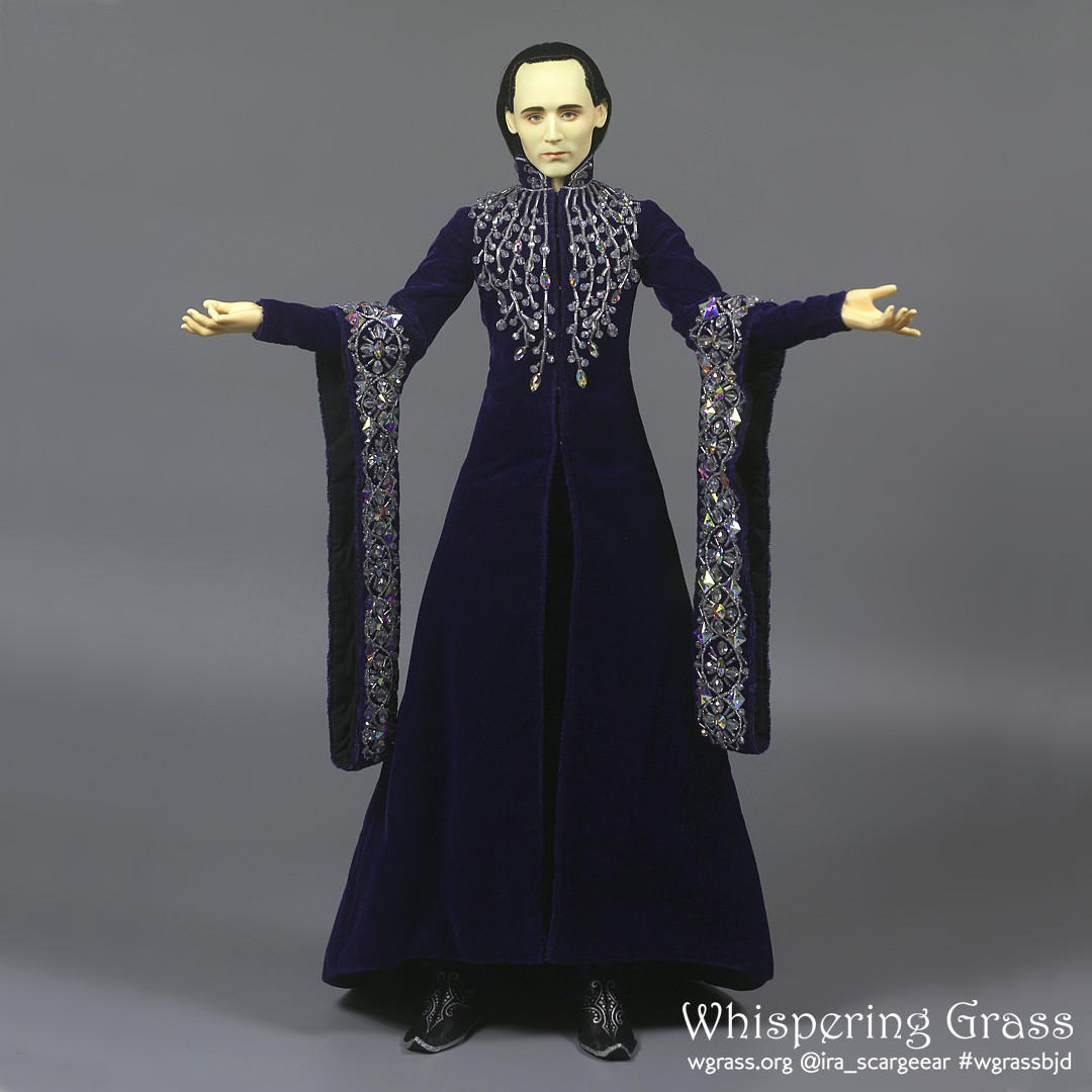 Elven Deep Purple Velvet Dress with Beads Embroide by scargeear