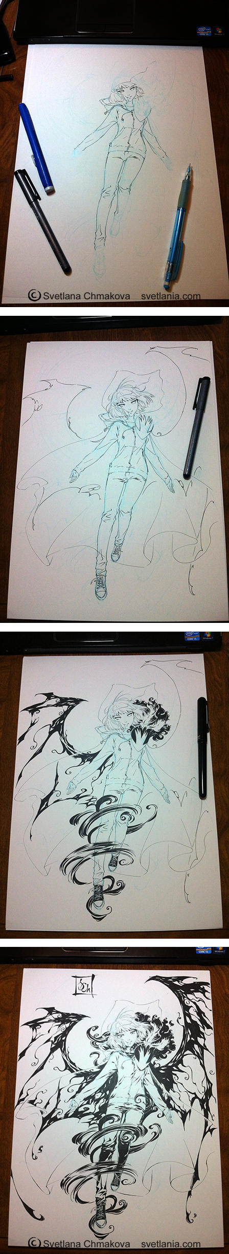 Inking Process for Nightschool print by svetlania