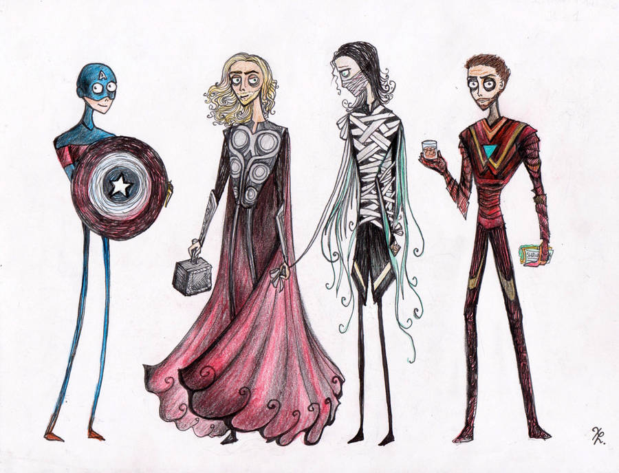 Tim Burtonned Avengers part 1 by La-Chapeliere-Folle