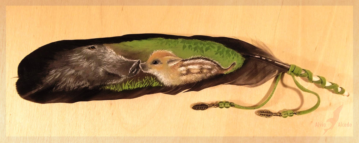 Mother's care - feather painting by AlviaAlcedo