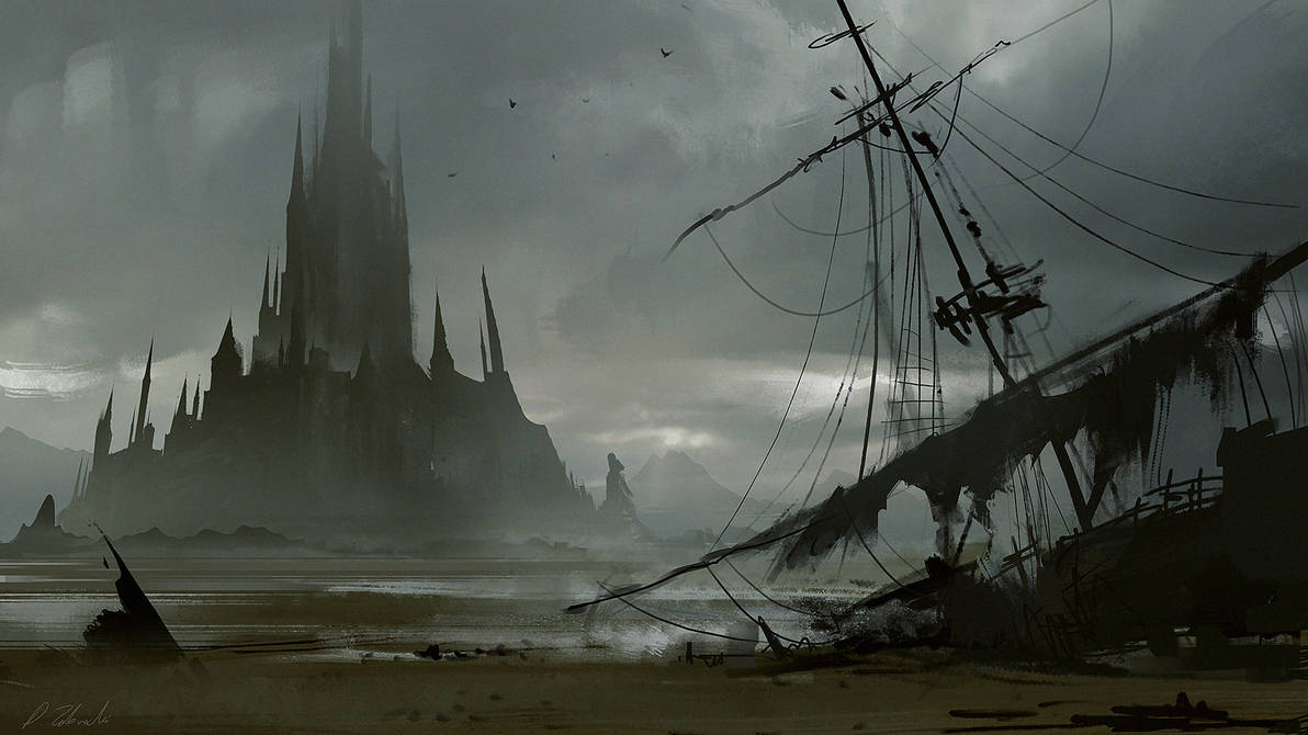 Island Castle and destroyed ship by daRoz