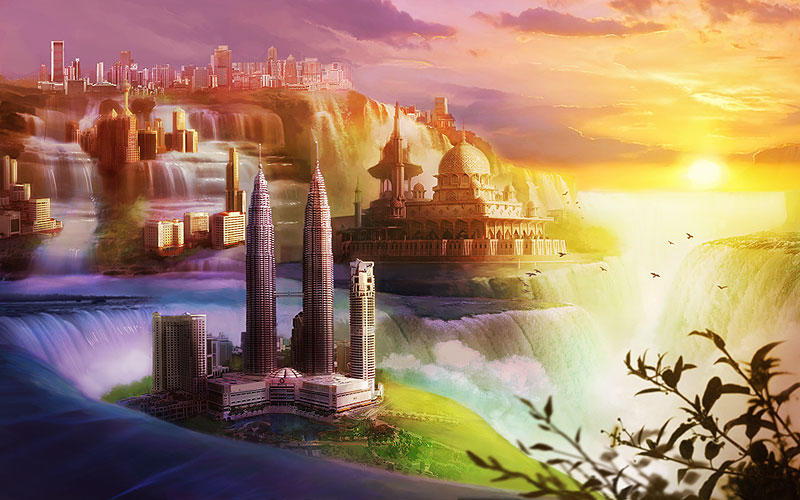 Waterfall city by superspacemonkey