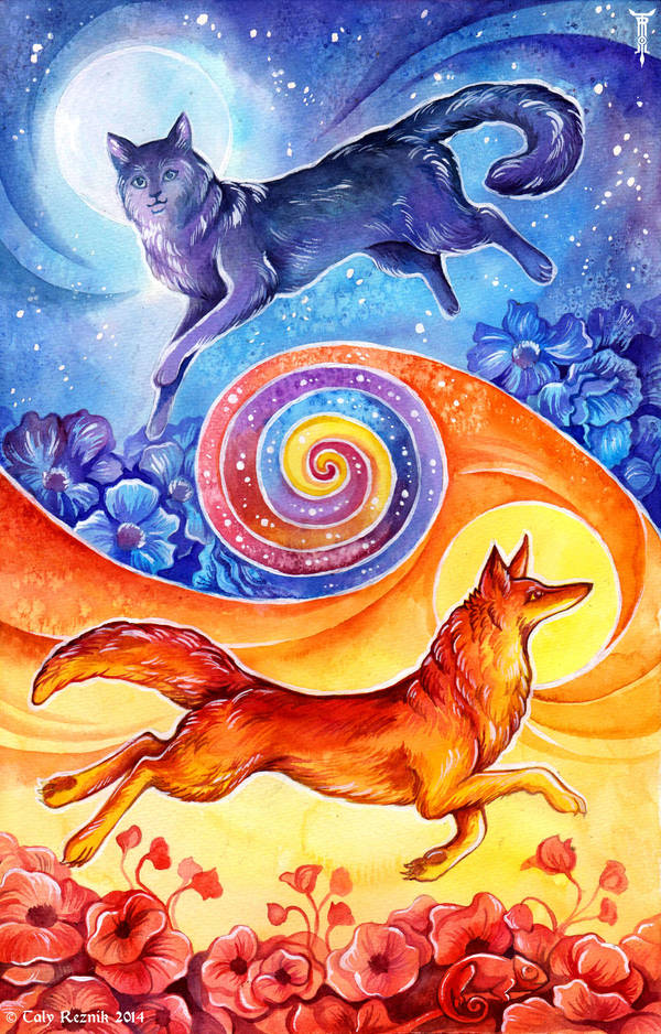 Sun Fox, Moon Cat by TrollGirl