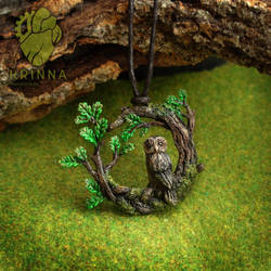 Owl in brances from polymer clay by Krinna