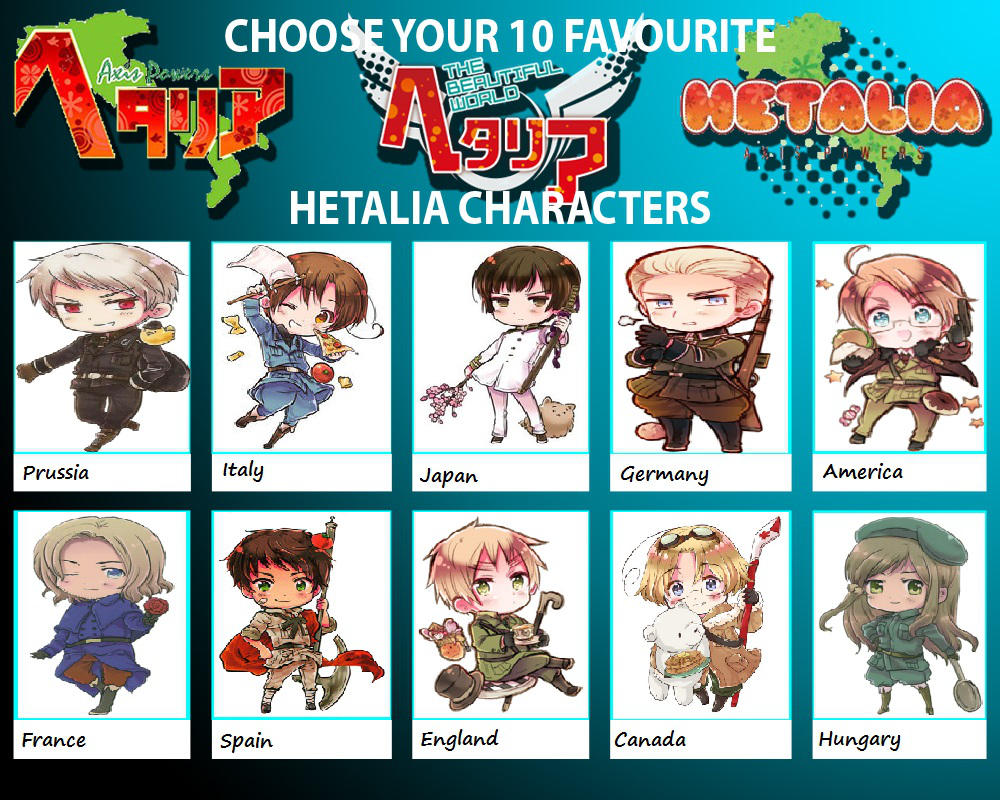 Top Ten Favorite Hetalia Characters Meme By Sweetlonginquisition On
