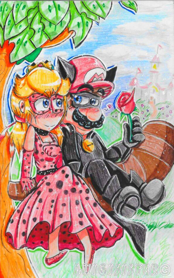 .:Mareach~ Lady Peach and Mario Noir:. by luigisister
