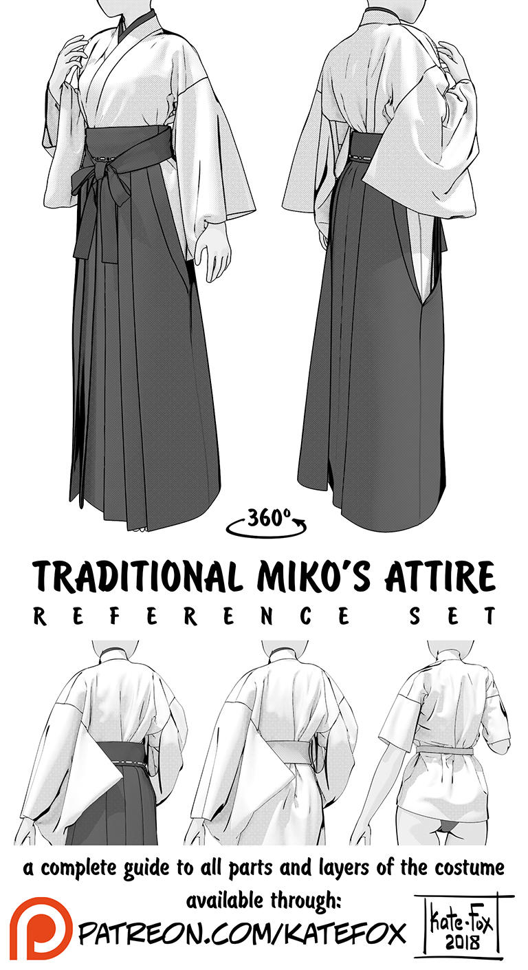 Traditional miko's attire reference set by Kate-FoX