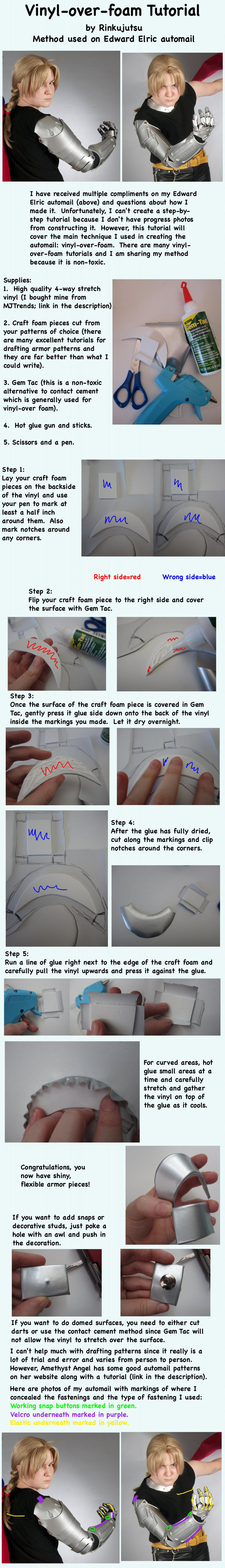 Vinyl over foam tutorial - Edward Elric automail by Rinkujutsu
