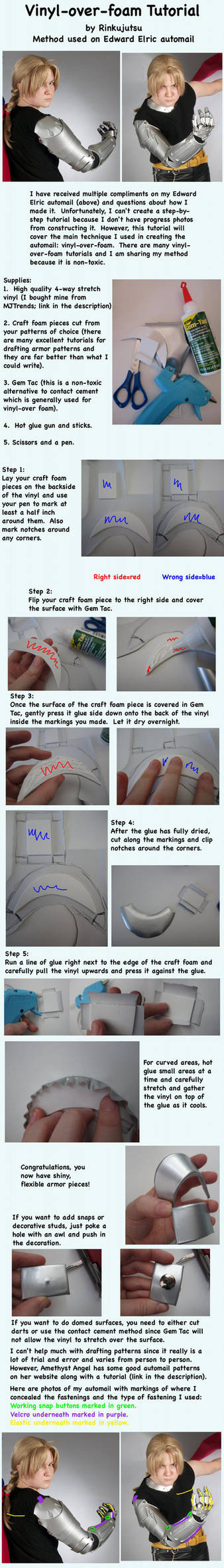 Vinyl over foam tutorial - Edward Elric automail by Rinkujutsu