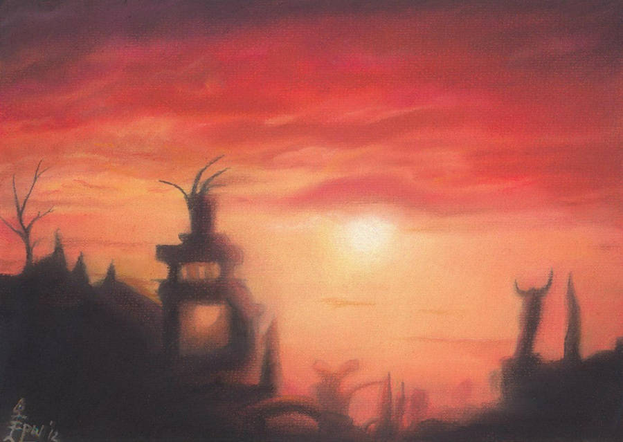 Morrowind: Daedric Ruins at Sunset by MadEvilLydia