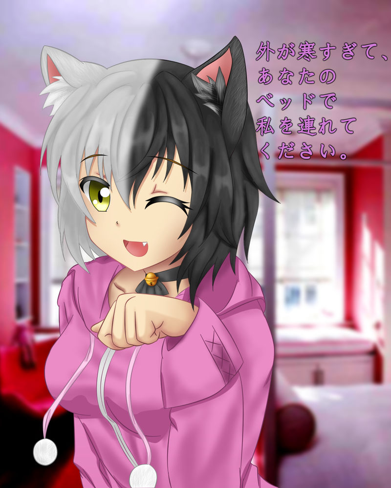 Neko Girl Half Black And White Hairs By Hrishitchouhan On Deviantart