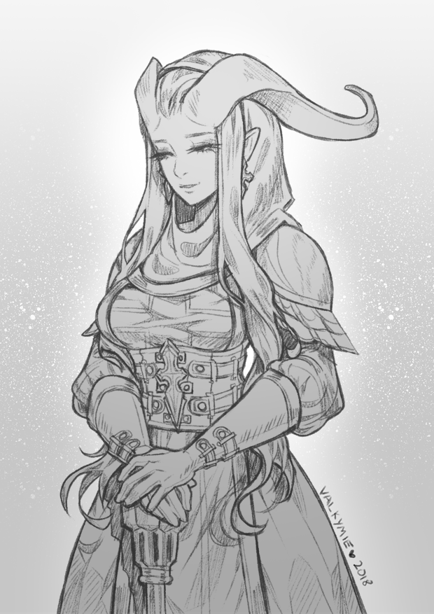 Inktober 2018 #2 - Tiefling Cleric by Valkymie