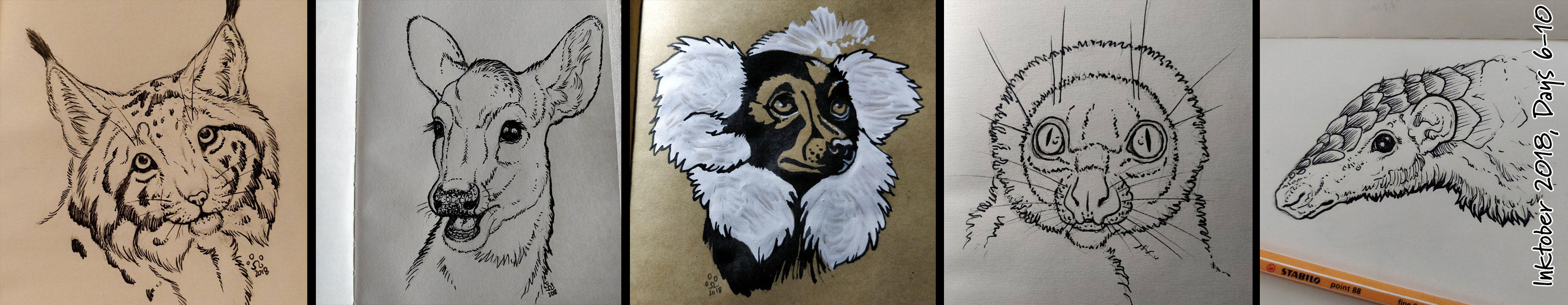 Inktober 2018, Days 6-10 by BloodhoundOmega