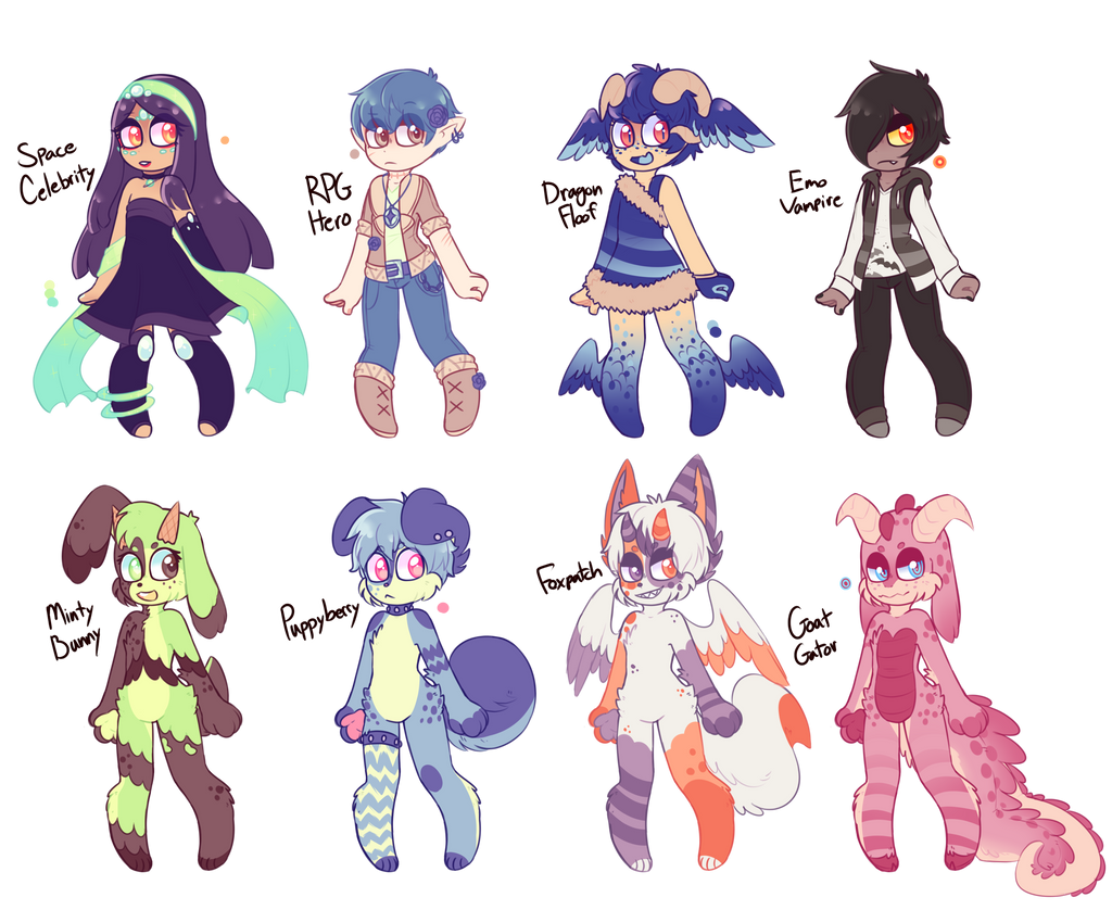 (1/8 OPEN) Human/Anthro Adopts -Flatsale- by royalraptors