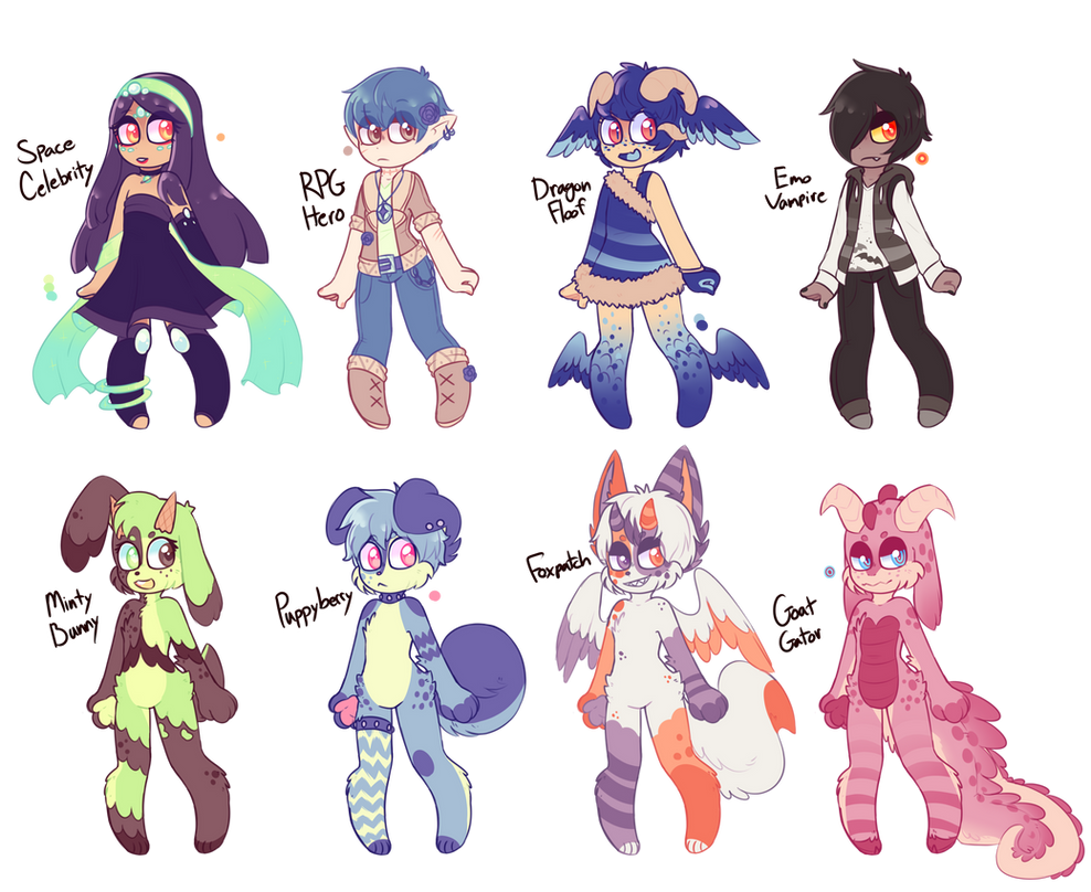 (1/8 OPEN) Human/Anthro Adopts -Flatsale- by royalraptors