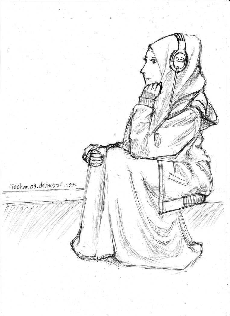Hijab Anime Listening Music Sketch By Ricchan08 On Deviantart