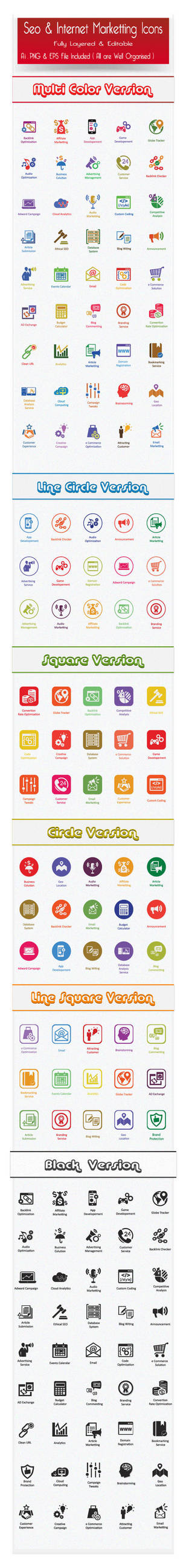 Flat SEO Icons and Internet Marketing Icons by CURSORCH