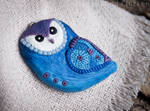 Blue Psycho Owl polymer clay pendant by Little-Blind-Chicken
