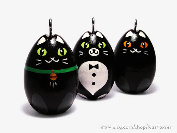 Hand-painted Egg Ornaments Black Catapalooza! by KazFoxsen