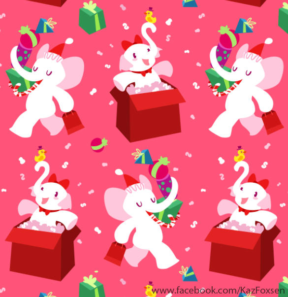 Kawaii Cartoon X-mas White Elephant Party Pattern by KazFoxsen