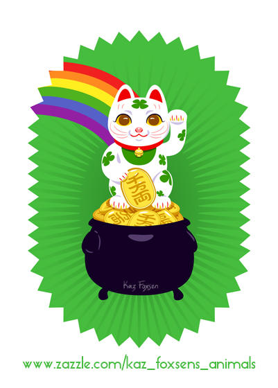 Japanese Lucky Cat Pot of Gold Zazzle Design by KazFoxsen
