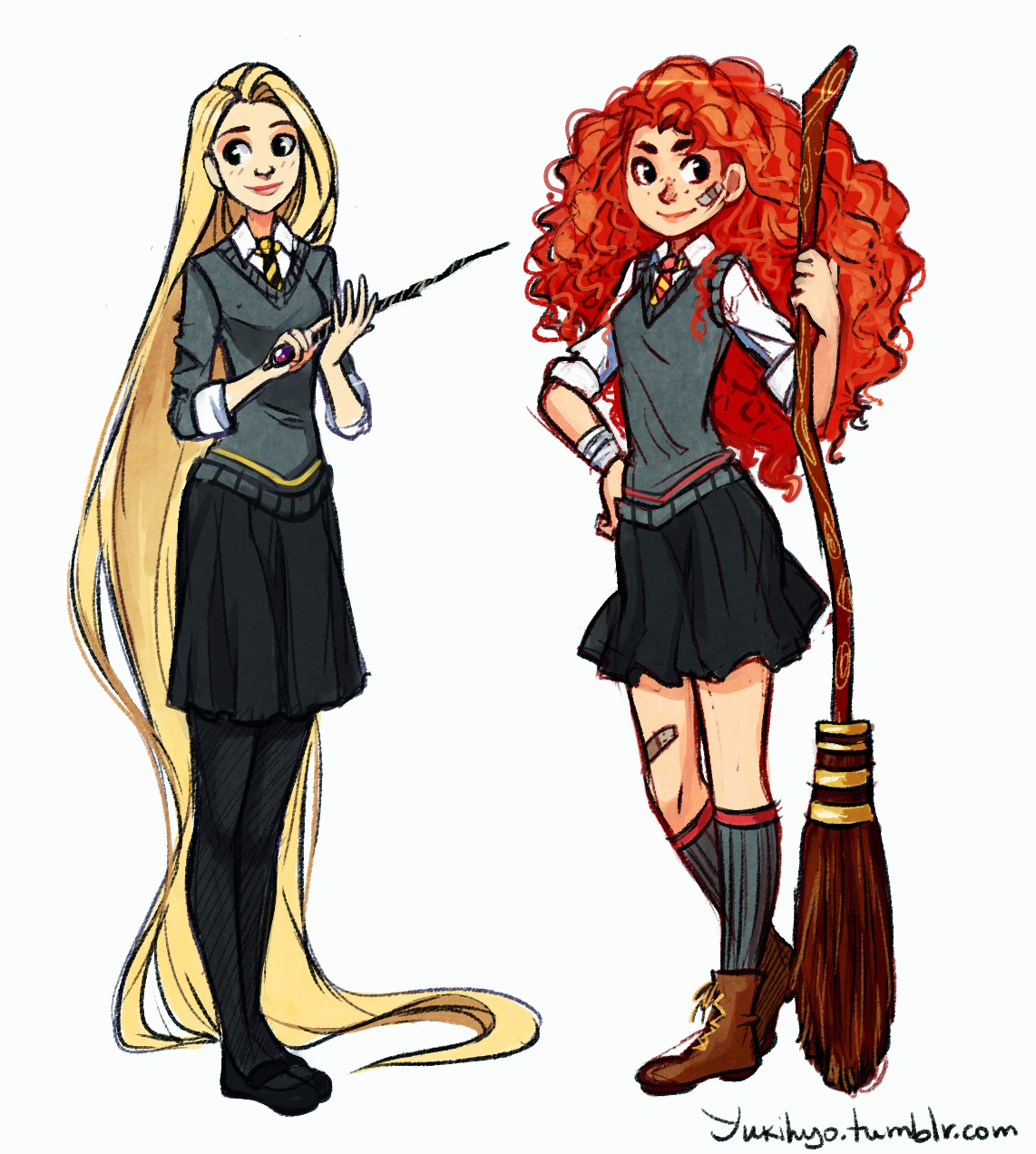Merida and Rapunzel: Hogwarts AU by YukiHyo