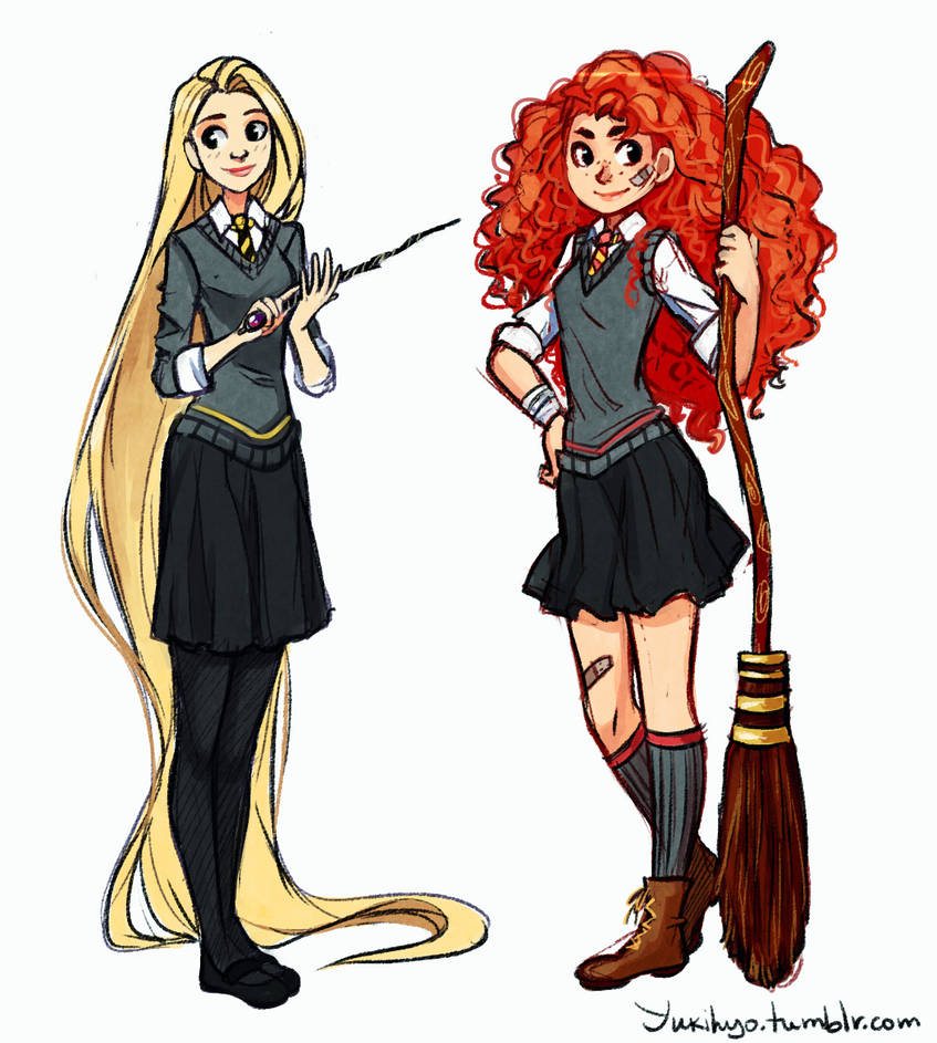 Merida and Rapunzel: Hogwarts AU by YukiHyo