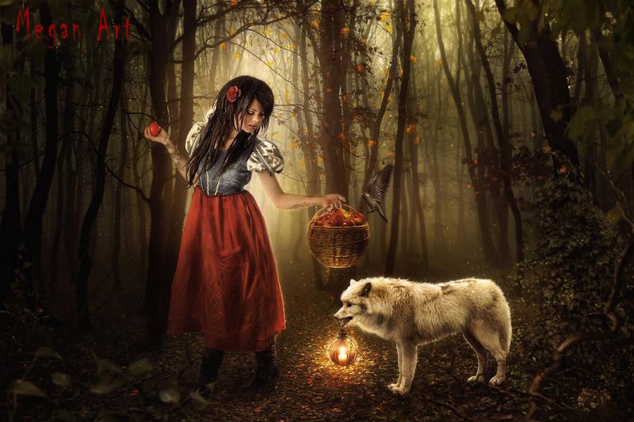 Red riding hood and a not bad wolf by Megan-Arts