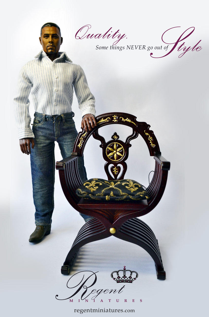 1:6 scale French Cross Leg Chair with cushion by regentminiatures