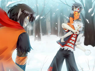 Commission - snow fight! by DejiNyucu