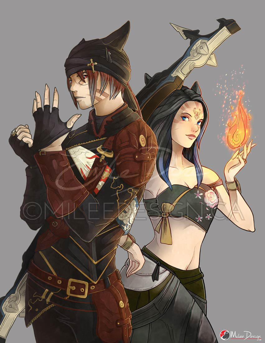 FFXIV Commission : Miqo'te Duo by Milee-Design