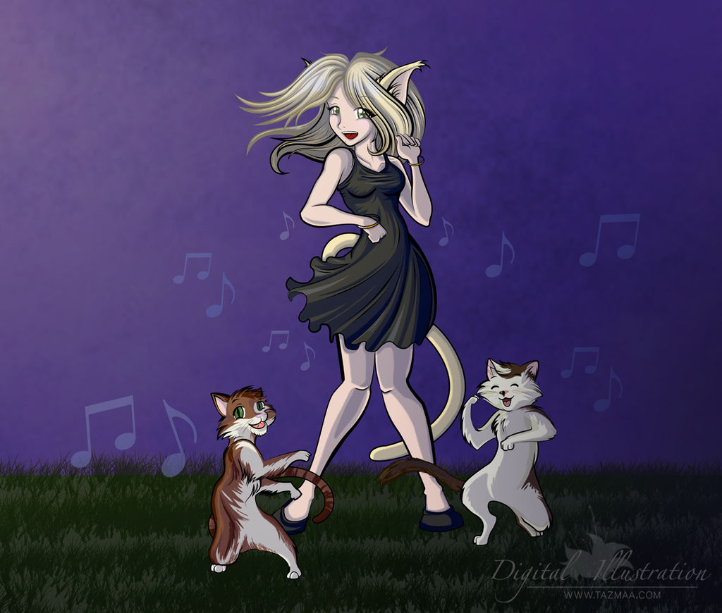 Catgirl with Dancing Cats by Tazmaa