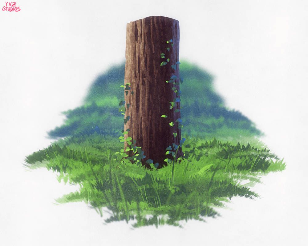 Digital Painting Tree Trunk and Grass Anime Style by Gubnub