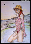 Fallout - Cass takes a dip - colour pencil by Edge-Works