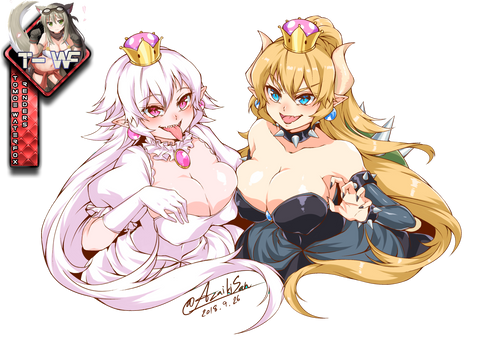 Bowsette And Princess King Boo render by Tomoe-Waterfox