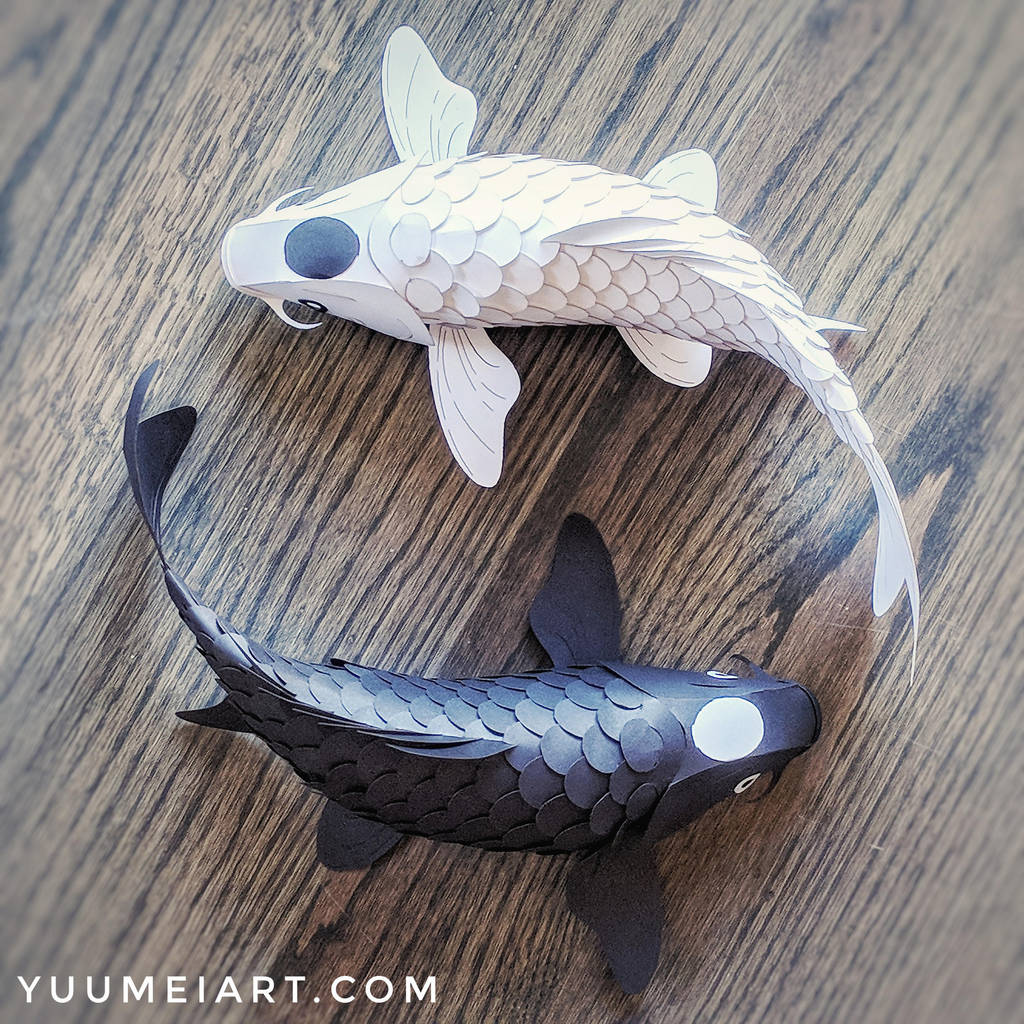 Yin Yang Paper Koi Sculpture by yuumei