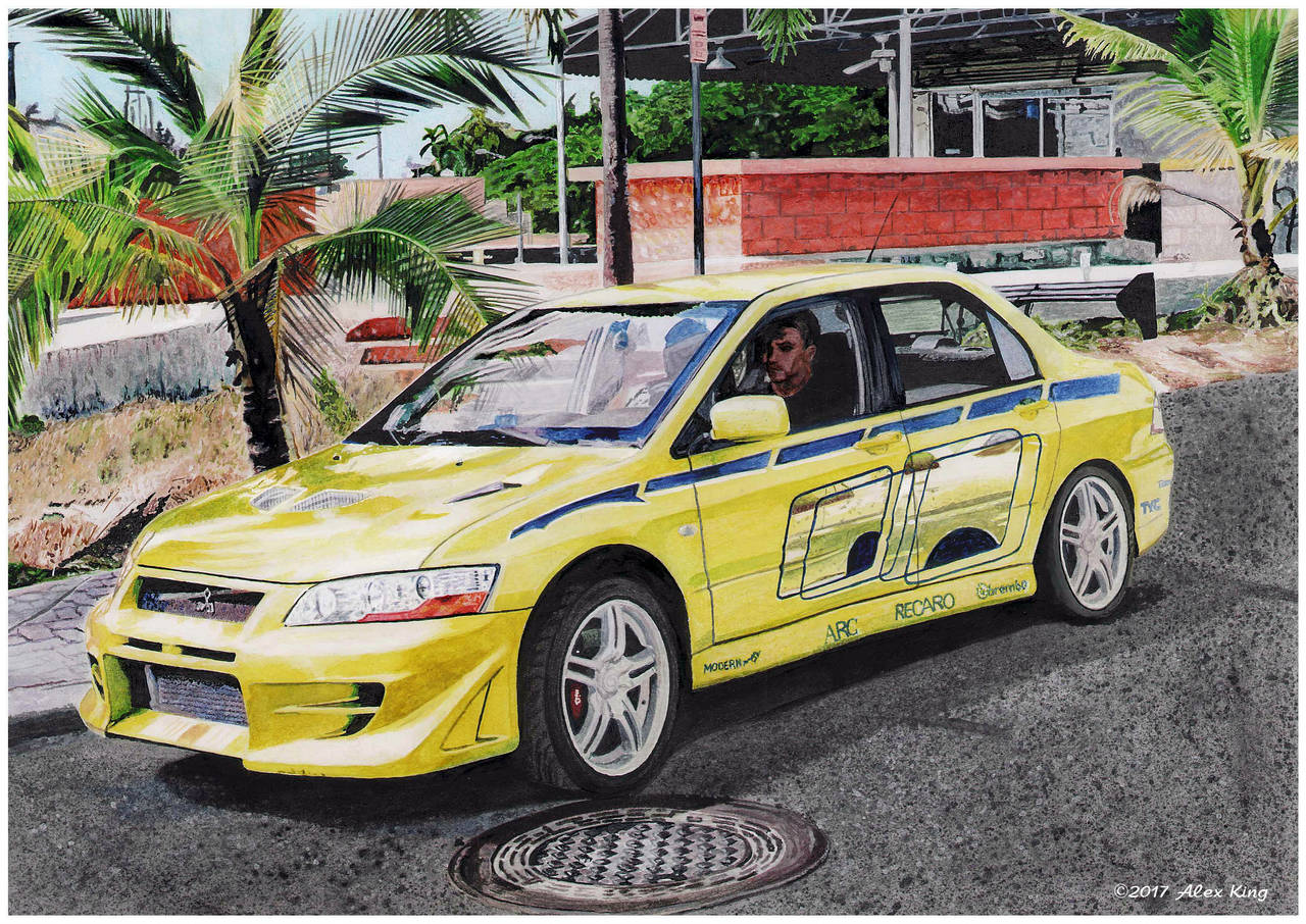 Drawing of Mitsubishi Lancer Evolution VII by AlexKingART on DeviantArt