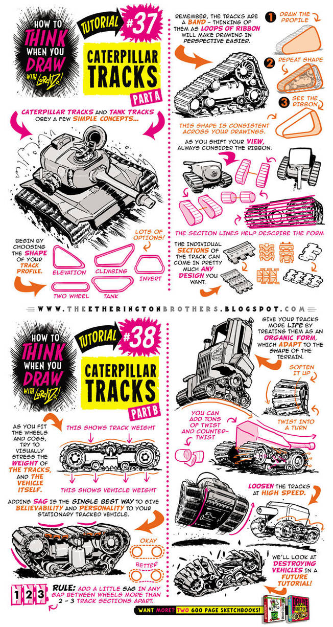 How to draw CATERPILLAR and TANK TRACKS tutorial by STUDIOBLINKTWICE