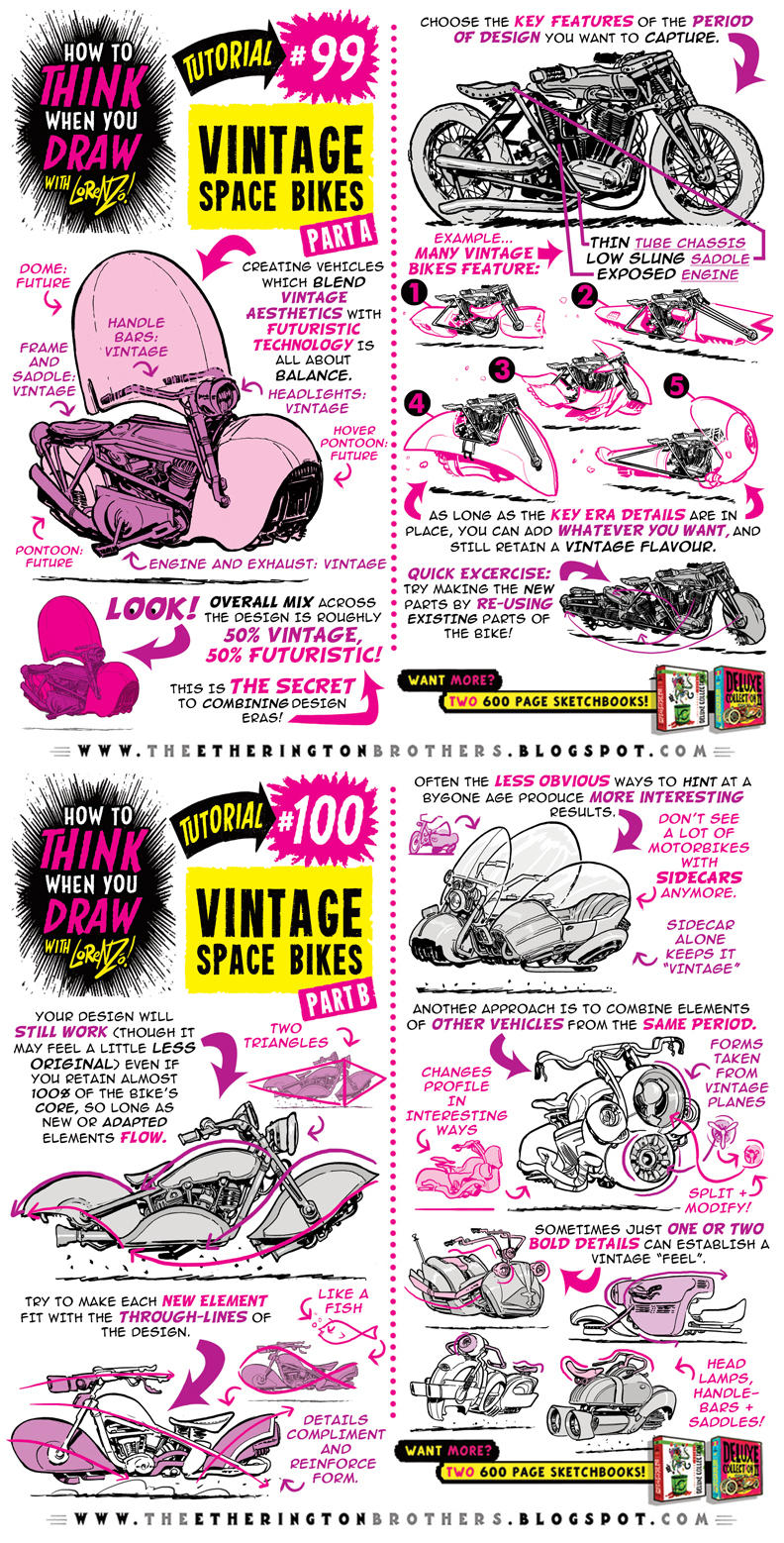 How to draw VINTAGE SPACE BIKES tutorial by STUDIOBLINKTWICE