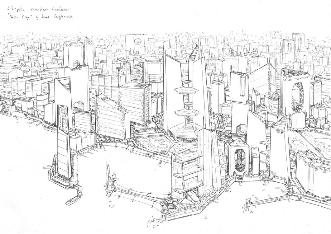 Neon city sketch by PenUser