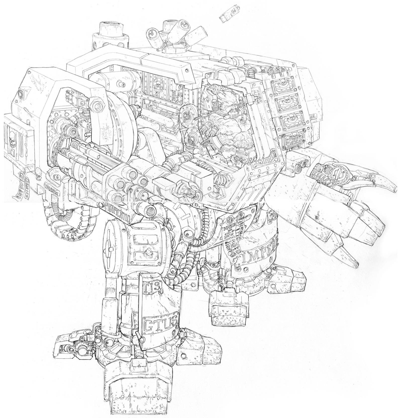 Sketch- 40K Dreadnought Cross-section by PenUser