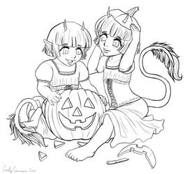 Natasha and Natalia's Happy Halloween Lineart by EmilyCammisa