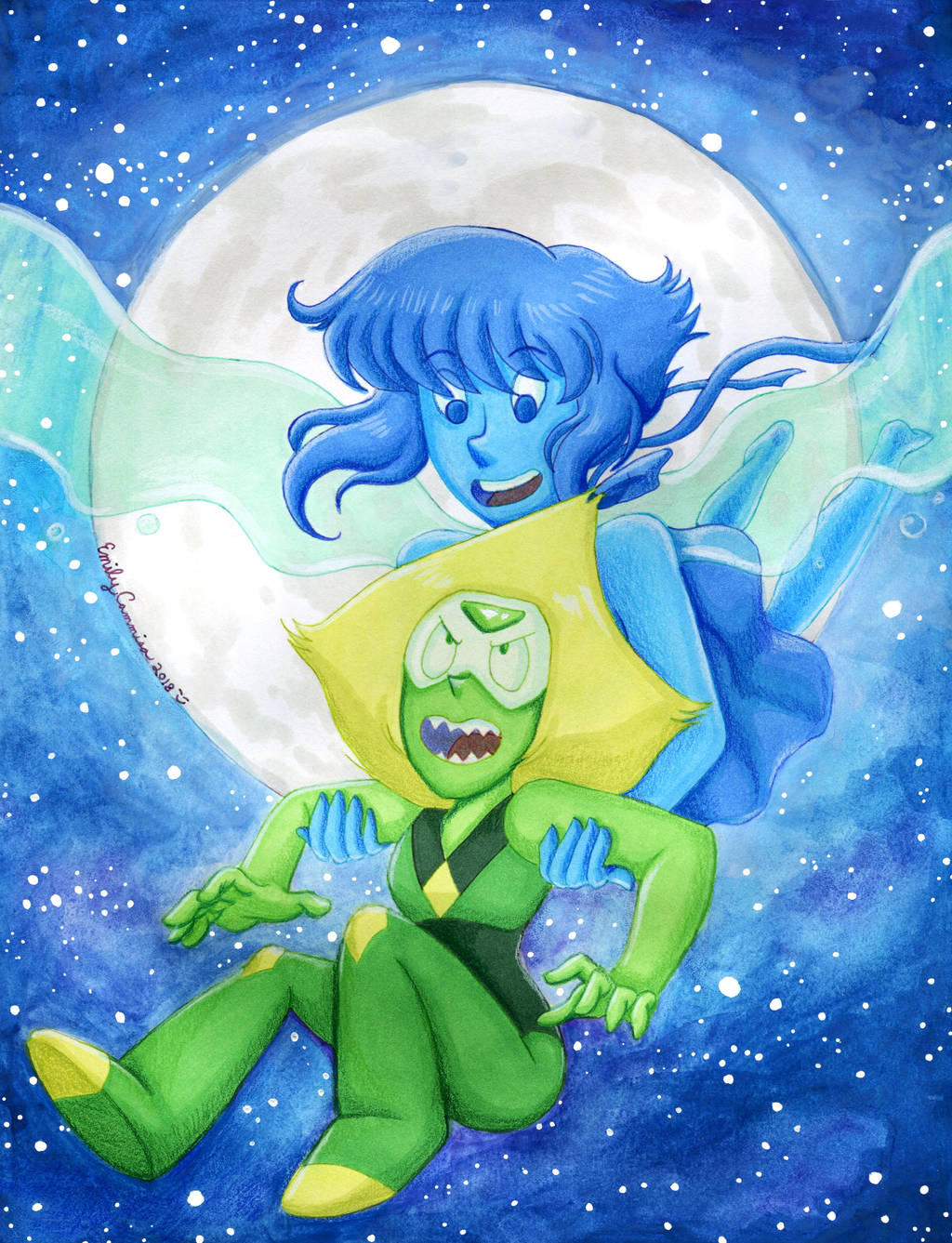 Lapis and Peridot's Moonlight Flight by EmilyCammisa