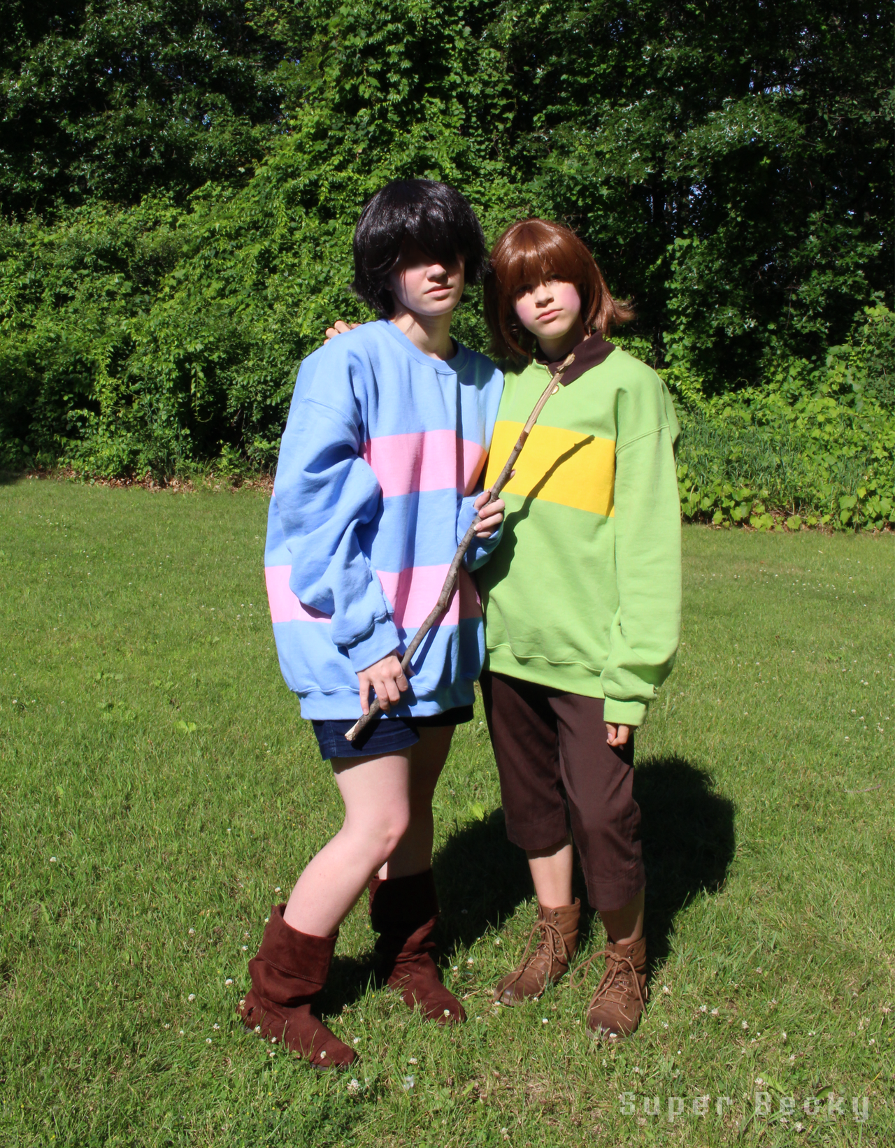 Frisk and Chara Cosplay 1/ idk by SuperBecky on DeviantArt Undertale chara/frisk sweats cosplay costume shirts shorts pants sweatshirt.
