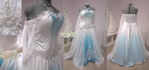 White and Blue Ombre Fantasy Wedding Gown by Firefly-Path
