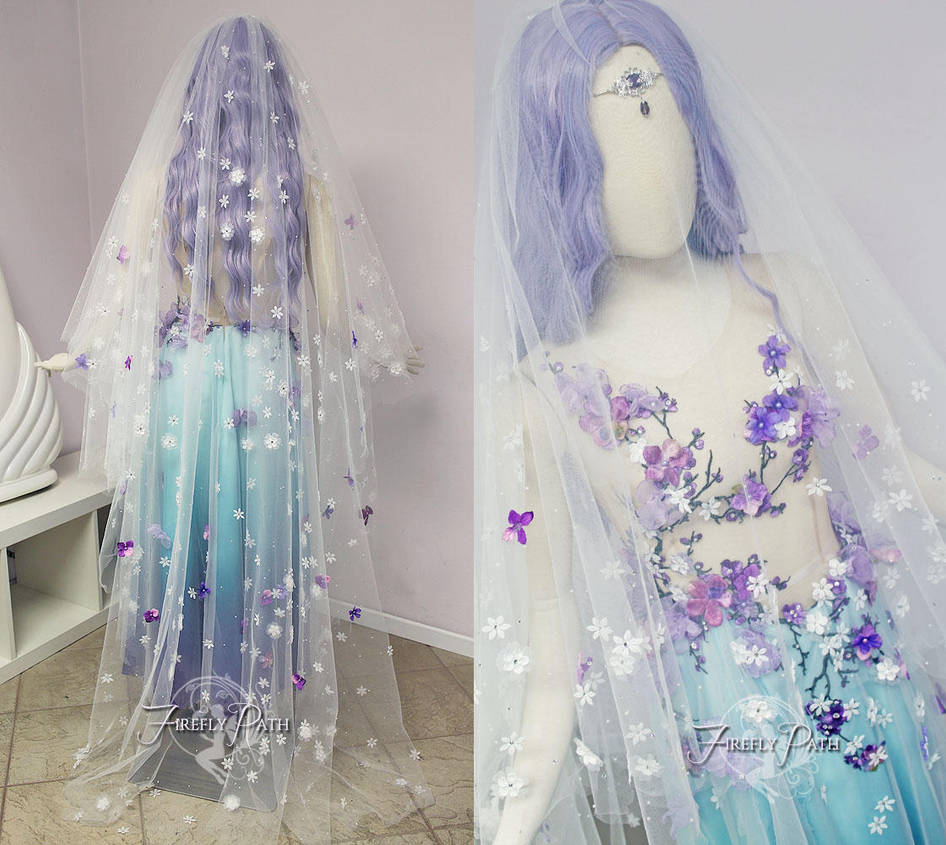 Plum Blossom Bridal Gown - Back View by Firefly-Path